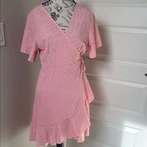 SHEIN Pink Polka Dot Wrap Mini Dress